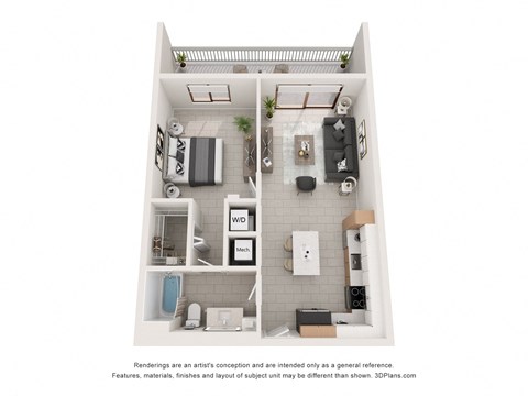 Floor plan for 1 bed, 1 bath, 711 sqft